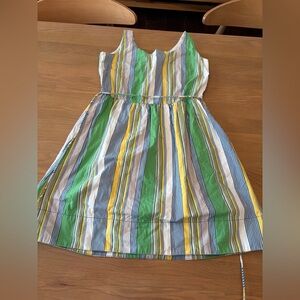 Tulle Striped Sleeveless Dress in Green, Yellow, Blue & White